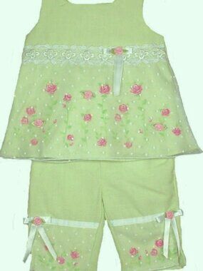 Youngland - Baby Girls' Spring Green Rose Pant Set